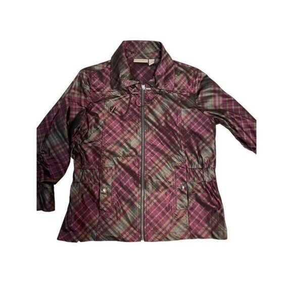 Chico's Metallic Full Zip Plaid Jacket Purple 1 Medium 8 10 - Picture 3 of 5